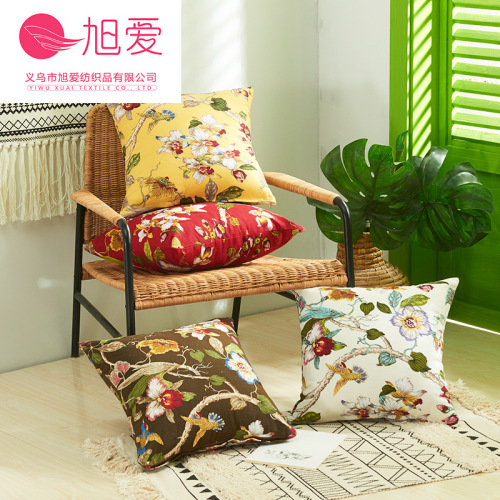 Xuai American Flowers and Birds Leaves Cotton Office Car Sofa Pillow Cushion Cover Without Core Manufacturer Wholesale