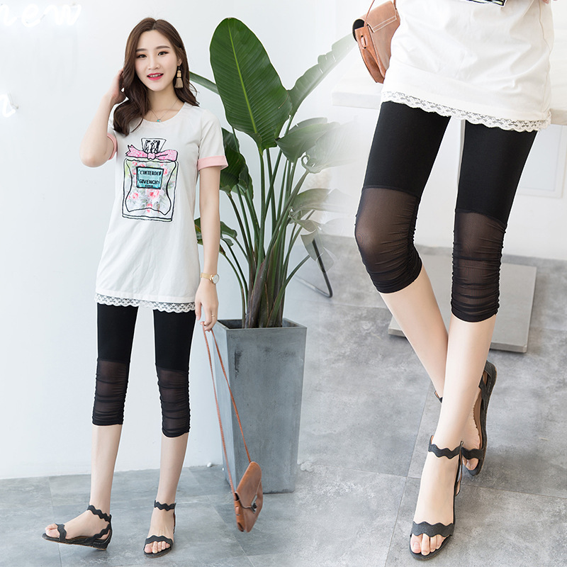 Thin Modal Ankle Spliced Mesh Cropped Leggings for Women, Summer Inner Wear, Plus Size Anti-Exposure Safety Pants Thin Modal Ankle Spliced Mesh Cropped Leggings for Women, Summer Inner Wear, Plus Size Anti-Exposure Safety Pants