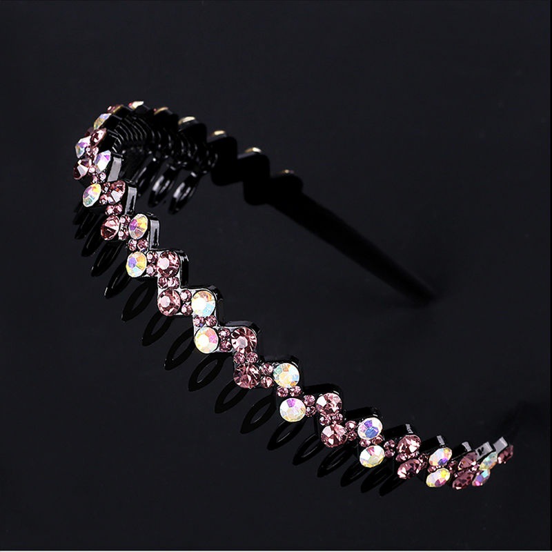 Venta al por mayor celebridad de internet dentado antideslizante diadema banda de pelo horquilla de las mujeres clip de pelo tocado de las mujeres todo partido rhinestone pelo presionando anillo de pelo
