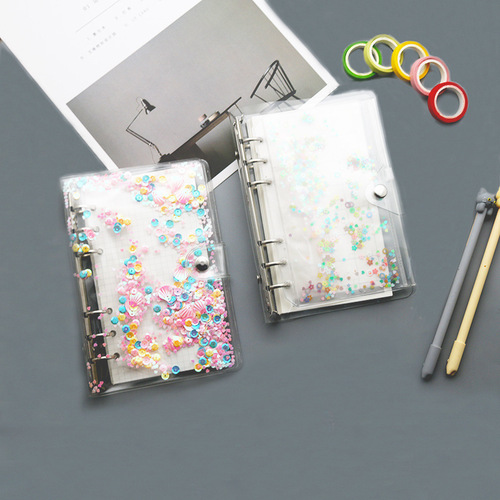 New star-filled transparent PVC binder notebook 6-hole simple A5A6 shell snap-on handbook loose-leaf notebook
