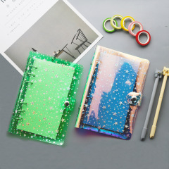 New star-filled transparent PVC binder notebook 6-hole simple A5A6 shell snap-on handbook loose-leaf notebook