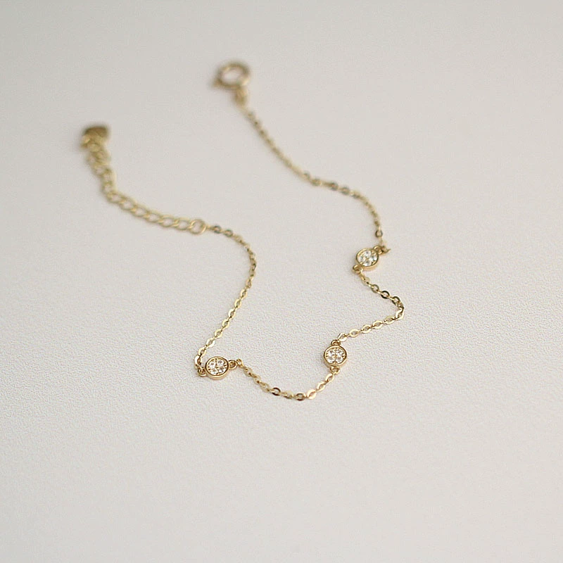 Универсальный и стильный тонкий браслет из чистого золота 14 карат с бриллиантами в форме большого печенья для женщин, в корейском и японском стиле, подарок 1008OK