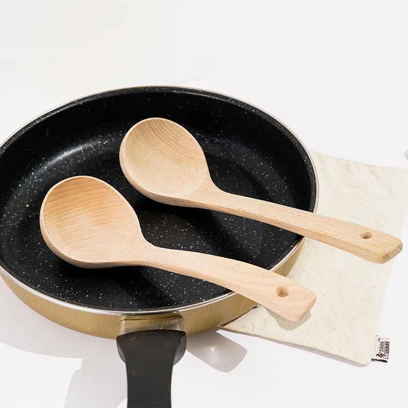 Paleta de madera de haya de madera maciza sin pintura, madera resistente a altas temperaturas, pala de madera de mango largo para el hogar, sartén antiadherente, pala de madera para cocinar al por mayor