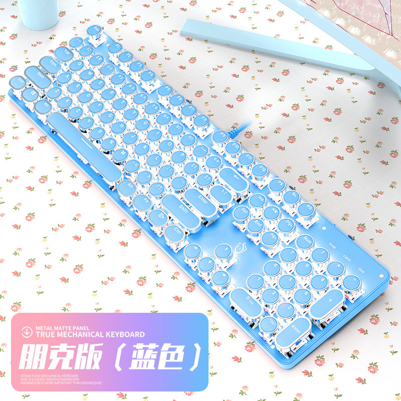 Meishang E Family HJK901 Mechanical Keyboard and Mouse Set Retro Girl Pink Cute Green Shaft Round Key Game Keyboard