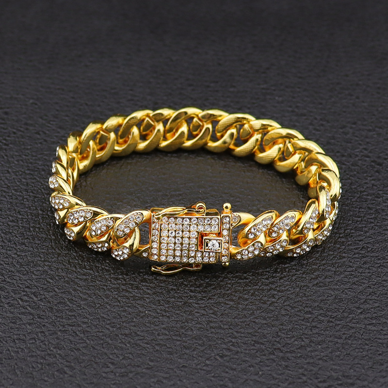 European and American Hip Hop Bracelet Men's Butterfly Buckle hiphop Gold Plated Diamond Bracelet Cross Border Full Diamond Cuban Bracelet Bracelet European and American Hip Hop Bracelet Men's Butterfly Buckle hiphop Gold Plated Diamond Bracelet Cross Border Full Diamond Cuban Bracelet Bracelet