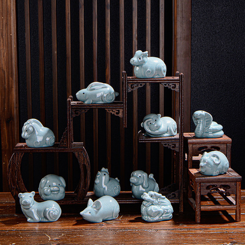 Ceramic Ru kiln boutique tea pet opening piece 12 zodiac tea ceremony ornaments tea play opening piece gift tea pet
