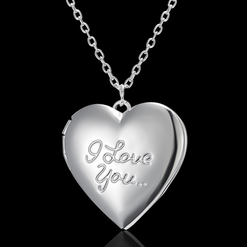 Factory direct sales new carving love peach heart can open photo frame photo box photo pendant necklace women's silver plated