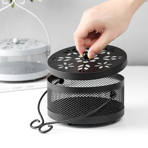 A2889 Iron fireproof mosquito repellent incense box classical sandalwood stove household large mosquito repellent incense tray mosquito repellent incense box with lid