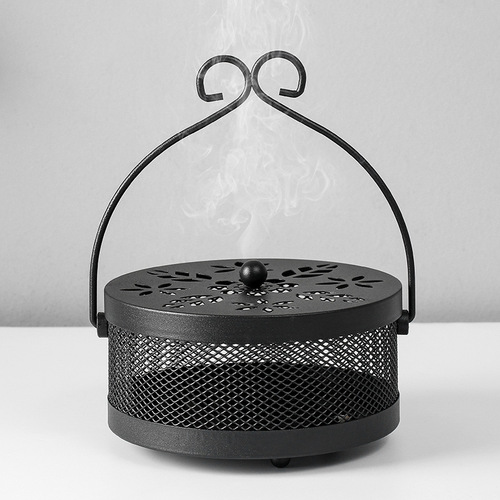 A2889 Iron fireproof mosquito repellent incense box classical sandalwood stove household large mosquito repellent incense tray mosquito repellent incense box with lid