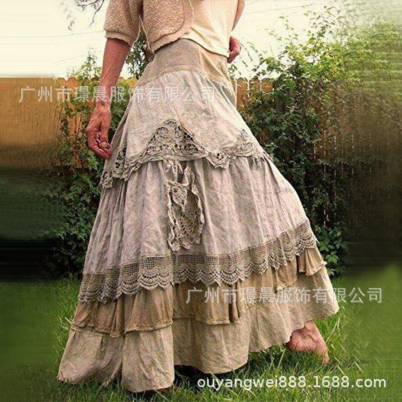 Amazon explosions 2022 spring cross-border new foreign trade women's dress stitching lace big cake skirt