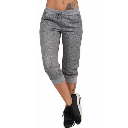 European and American Summer 7/8 Length Hemlen Pants with Elastic Band Cuffs, Sporty and Casual Women's Pants