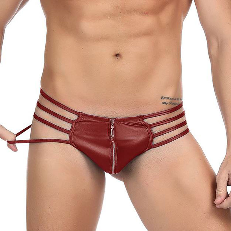 Comercio exterior más el tamaño de los hombres de ropa interior sexy de cuero de imitación boxeador ropa interior de cintura baja sexy cremallera libre entrega de una sola pieza 068