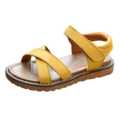 Girls Genuine Leather Sandals Summer Beach Shoes Princess Soft Leather Soft Sole Baby Shoes  New Breathable Girls Roman Style