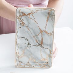 Cross-border Nordic ceramic plate with gold marble pattern rectangular plate light luxury simple jewelry plate entrance storage plate