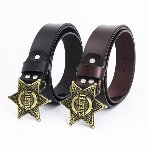 Men's Fashion American Sheriff Retro Leather Belt Cross-border Apparel Accessories European and American Brand Pants Belt