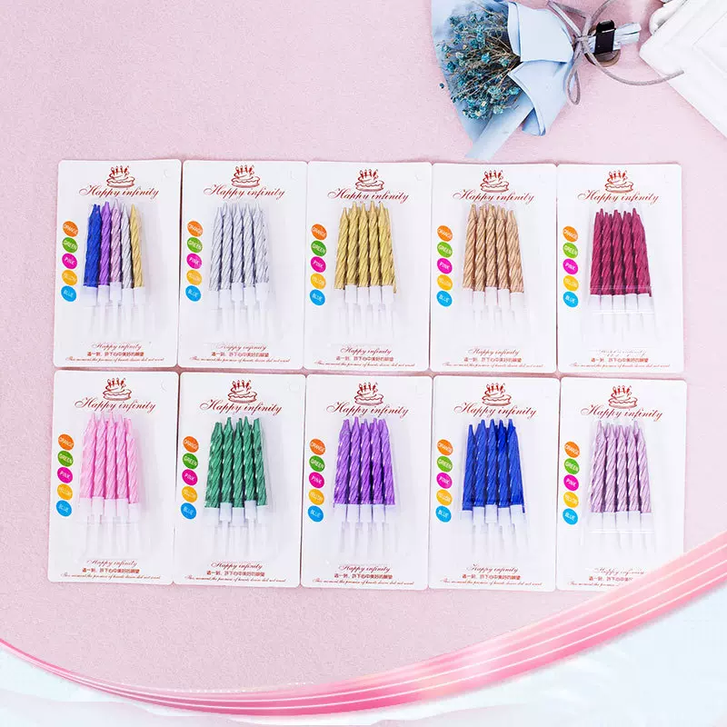 生日蜡烛蛋糕七彩水晶螺纹杆蜡金色装饰蠟燭彩色小蜡烛厂家批发蠟