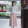 Summer ethnic fresh Hanfu, top for leisure, skirt, set, ethnic style, cotton and linen