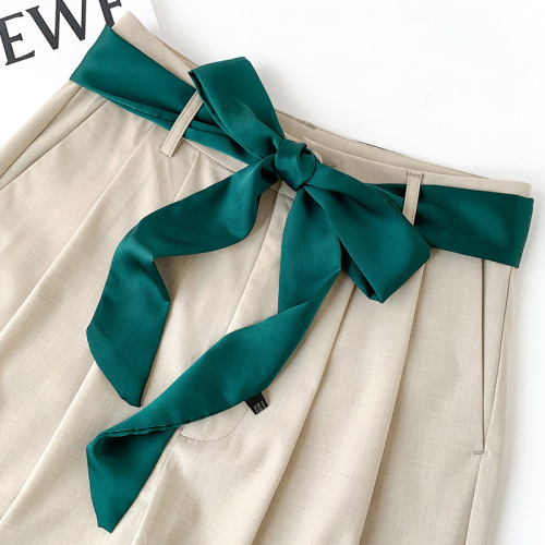 Korean solid color narrow strip decorative streamers women's summer fashion candy-colored sunscreen silk scarf tied with hairband silk scarf