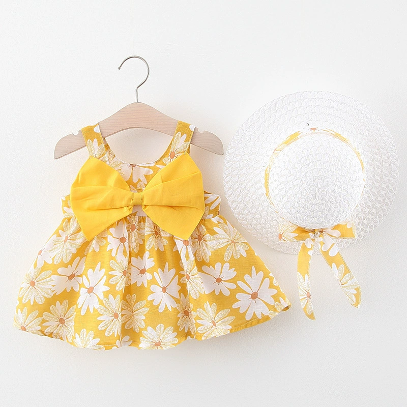 Summer sleevless dress girl's with bow, 1234 years, flowered