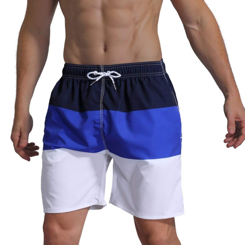 Cross-border color-blocked striped men's beach shorts, Hawaiian quick-drying shorts, export sports casual pants, custom patterns.