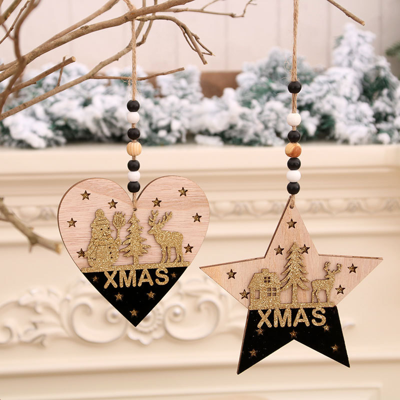 Suministros de decoración navideña árbol de Navidad colgante de alta gama colgante tridimensional de madera de oro negro