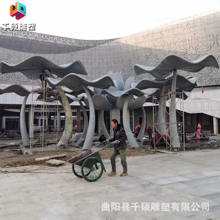 大型不锈钢荷花雕塑定制 户外广场景观园林荷叶亭不锈钢花朵雕塑