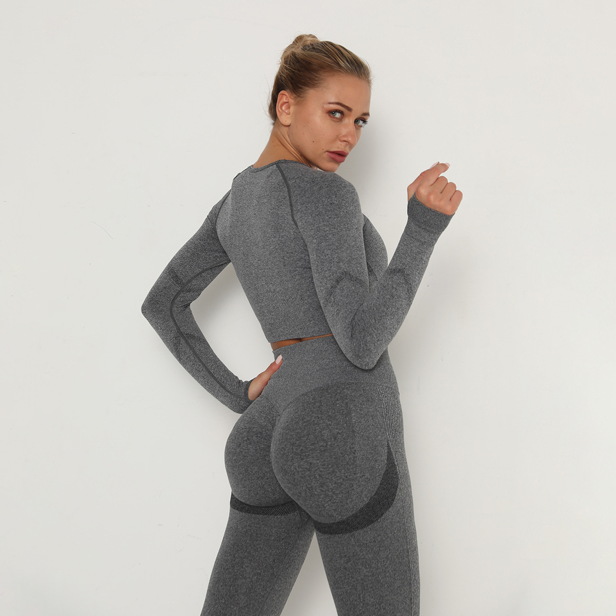 Ropa de Yoga Transpirable de Manga Larga, Estilo Europeo y Americano, de Alta Elasticidad, Plisada, de Secado Rápido, para Fitness