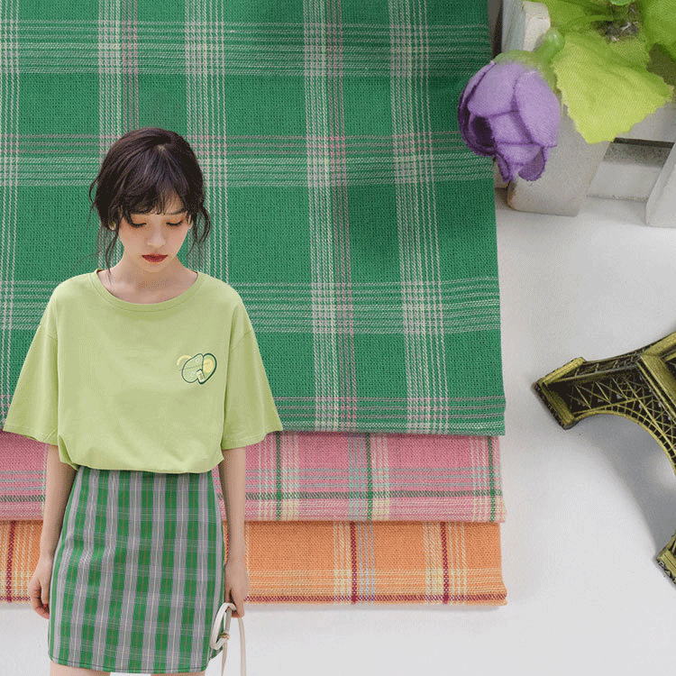 梭织棉布 水洗棉格子衬衫面料 家居服沙滩外套连衣裙校服抱枕布料