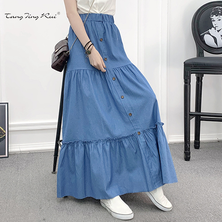 summer long denim retro skirt