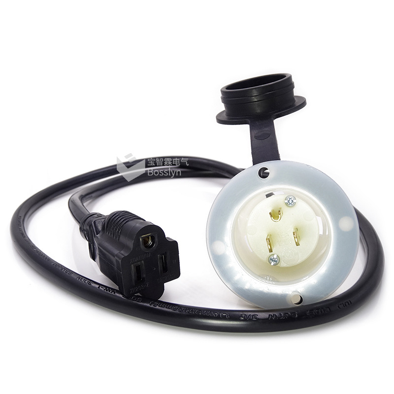 UL美式美规公母对插电源线 美标灯头带防水盖插头延长线12-18AWG