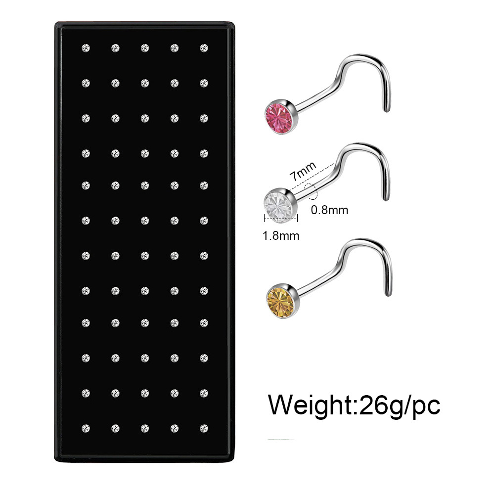 Suministro directo de fábrica Acero inoxidable nariz Stud diamante incrustado curvado varilla nariz anillo piercing joyería 60 en caja Comercio exterior Venta caliente