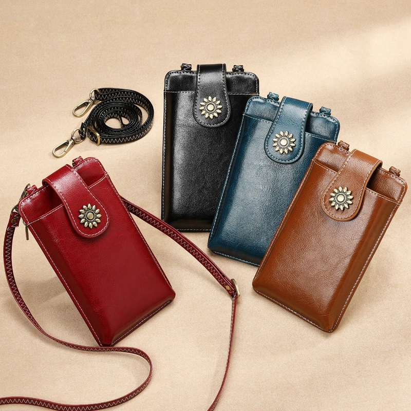 Small phone bag, leather small bag, one-shoulder bag, mobile phone, wallet with zipper