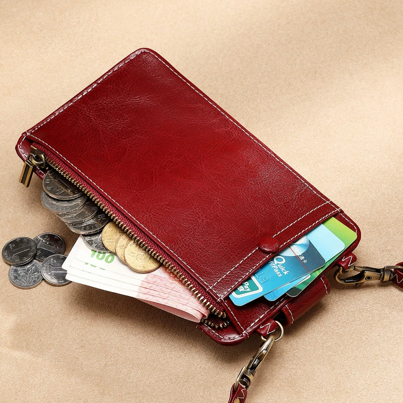 Small phone bag, leather small bag, one-shoulder bag, mobile phone, wallet with zipper