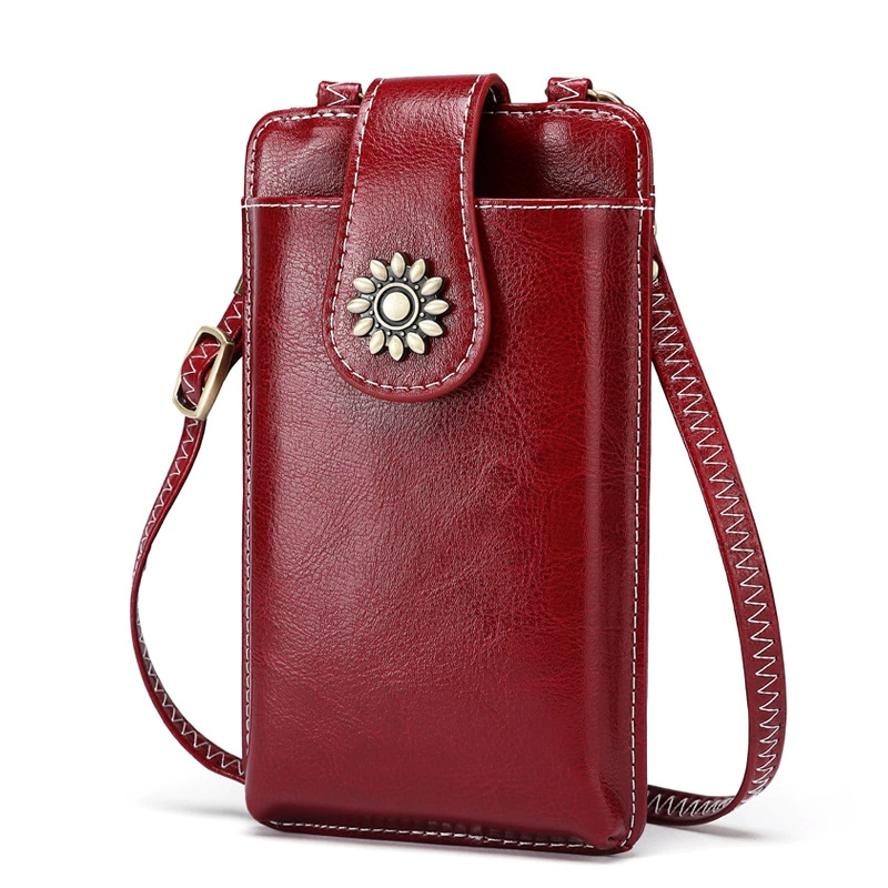 Small phone bag, leather small bag, one-shoulder bag, mobile phone, wallet with zipper