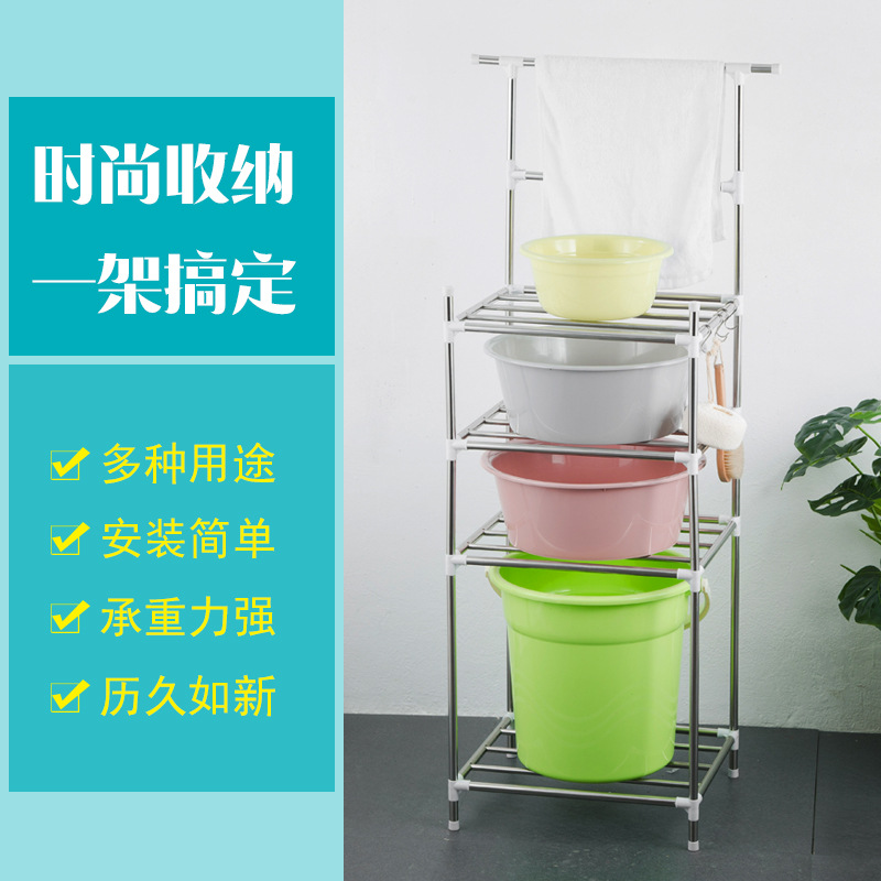 De acero inoxidable de múltiples capas de almacenamiento de rack de lavabo de baño estante de la olla de cocina estante cuadrado de piso de almacenamiento simple fábrica de suministro directo