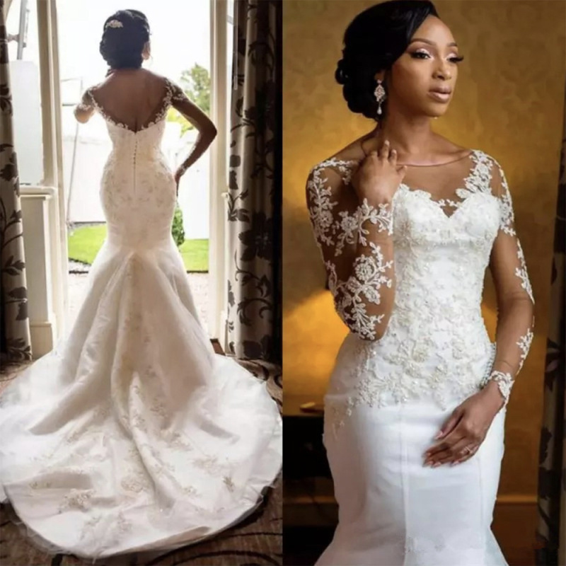 European and American 2026 New Style Wedding Dress, Round Neck, Deep V, Elegant, Slimming, Lace, Plus Size, Small Train, Mermaid Wedding Dress for Travel Photography