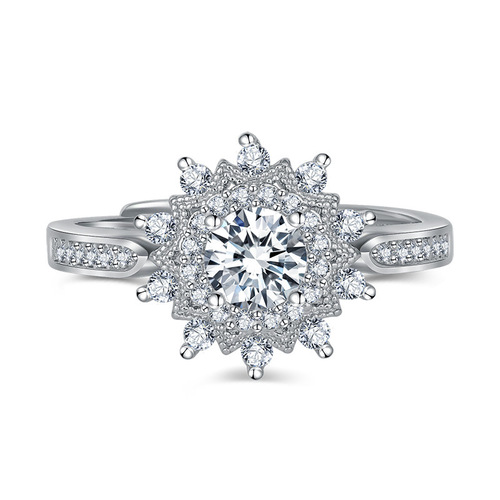 Cross-border wish new creative moissanite snowflake ring European and American wedding diamond ring opening adjustment ladies ring