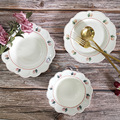美式小红花陶瓷餐具 复古做旧盘子水果沙拉碗甜点盘餐具套装