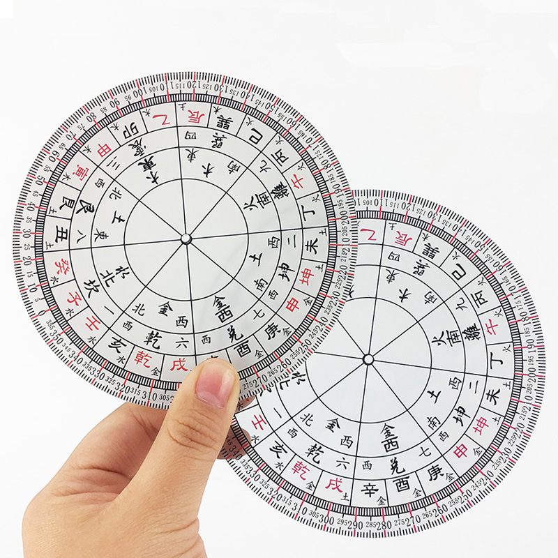 Set of Finely Crafted Simple Eight-Directional Compass Ruler, 24二十四山 (24 Mountain) Transparent Board Drawing Ruler, Compass Locator, and Eight-Directional Compass Ruler