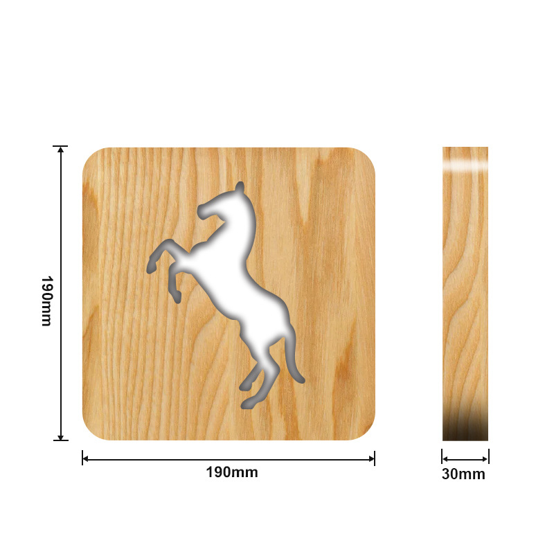 Lámpara de mesa de madera con forma de caballo, luz nocturna decorativa.