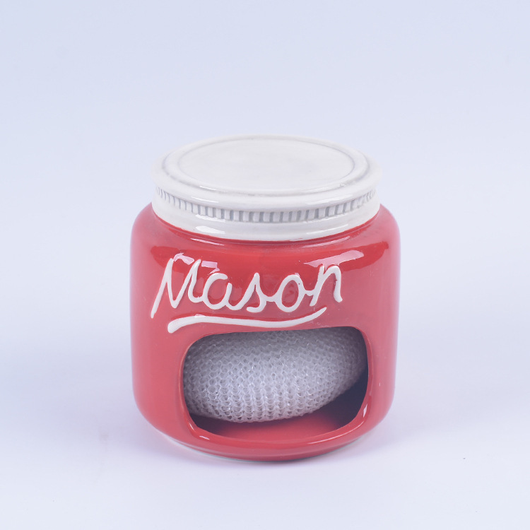 Baiyun Soil Kitchen Scouring Pad Holder Export Mason Bottle Series Ceramic Sponge Holder Dishwashing Ball Holder Dishwashing Ball Holder