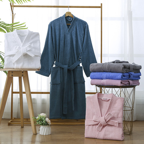 Hotel pure cotton bathrobe spring and autumn towel material pajamas for women long cotton soft absorbent quick-drying bathrobe LOGO