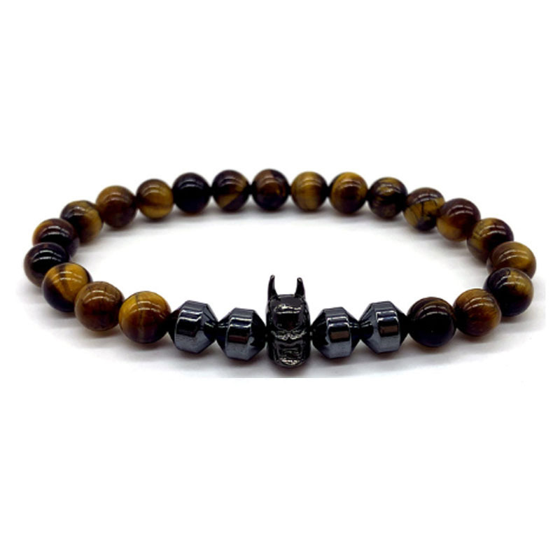 Amazon Jewelry Batman Charm Bracelet Men Handmade 8mm Hematite Tiger Eye Bead Bracelet
