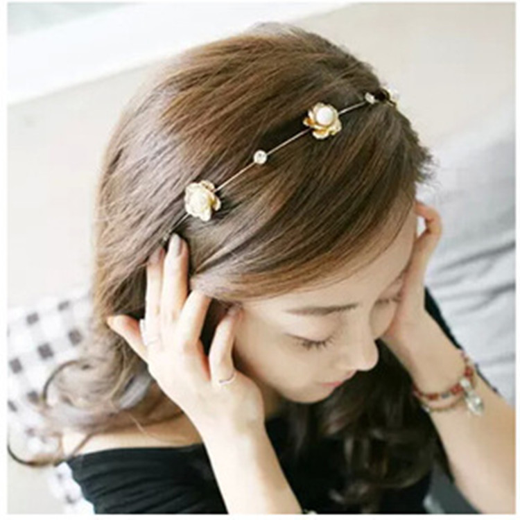 Diadema de cristal de estilo coreano exquisito rhinestone diadema en relieve rosa perla accesorios para el cabello sola fila diadema delgada