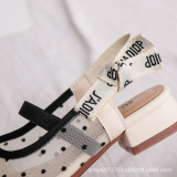 [Giày xăng đan trẻ em 波点网纱女童凉鞋包头鞋]