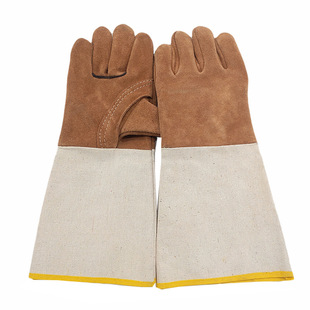 Factory direct welding gloves cowhide long wear-resistant welding welder protective gloves canvas sleeve fur gloves