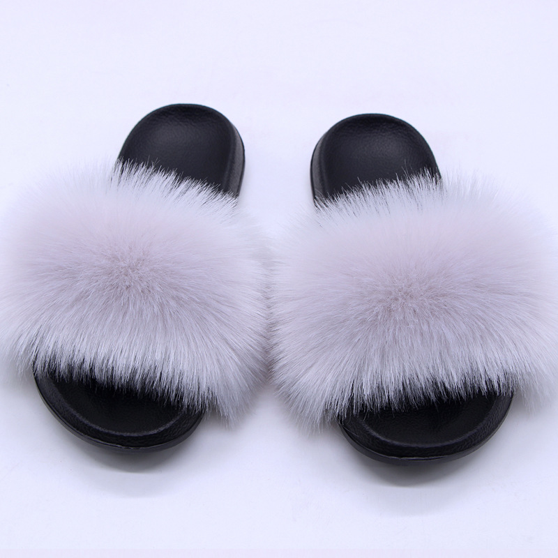 Fábrica al por mayor de comercio exterior de imitación de piel de zorro Zapatillas de piel zapatillas de verano casa zapatillas de felpa