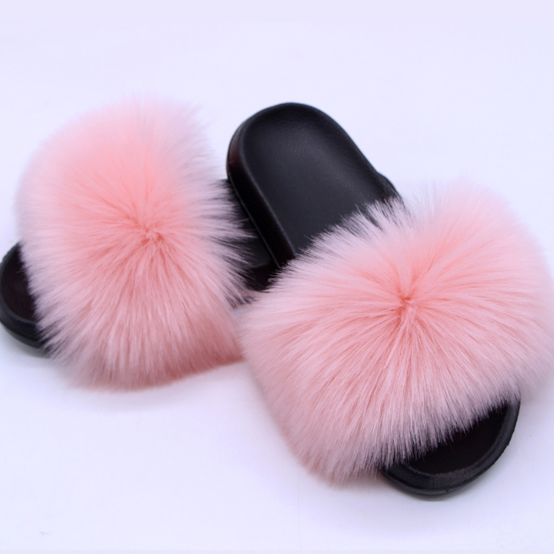 Fábrica al por mayor de comercio exterior de imitación de piel de zorro Zapatillas de piel zapatillas de verano casa zapatillas de felpa