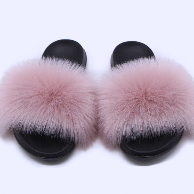 Fábrica al por mayor de comercio exterior de imitación de piel de zorro Zapatillas de piel zapatillas de verano casa zapatillas de felpa