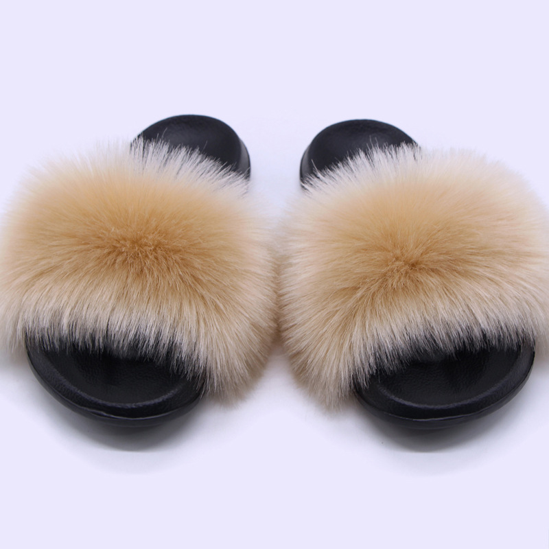 Fábrica al por mayor de comercio exterior de imitación de piel de zorro Zapatillas de piel zapatillas de verano casa zapatillas de felpa